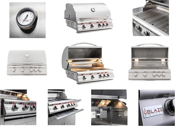 BLAZE BBQ Outdoor Grill Package1 of 32” LTE Built-in Natural Gas Grill, LTE Gas Griddle, Gas Power Burner, 32” Door & Two Drawers Combo, Trash Drawer, Refrigerator, and Accessories