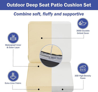 IPYNBAP Outdoor Cushions, Outdoor Chair Cushions 24x24x4 Inch, Cushions for Outdoor Furniture with Removable Cover, Waterproof & Fade Resistant Outdoor Seat Cushions for Patio, Lawn, Beige
