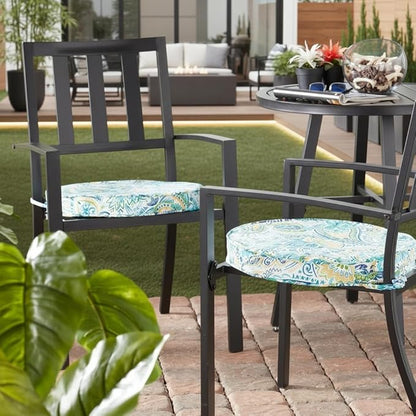 Set of 2 Outdoor 18 inch Round Patio Dining Chair Pads – Comfortable Fiber-Filled Seat Cushions with Ties, Reversible Polyester Fabric - Baltic Paisley