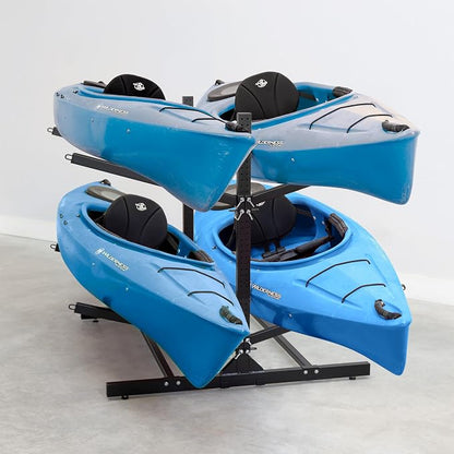 Teal Triangle Adjustable Freestanding Kayak Storage Rack, Holds 4 Kayaks | Outdoor Kayak Rack, Paddle Board Holder, Canoe Rack, Kayak Stand, Felt Padded Arms, Weather Resistant Steel