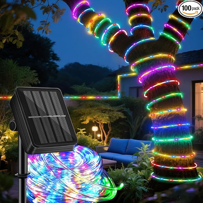 LairtPOW Solar Rope Lights,39FT 8 Lighting Modes 100LEDs Solar Trampoline Lights,IP67 Waterproof Outdoor Rope Lights for Trampoline Camping Tent Patio Garden Tree Christmas Decoration (Multi Color)