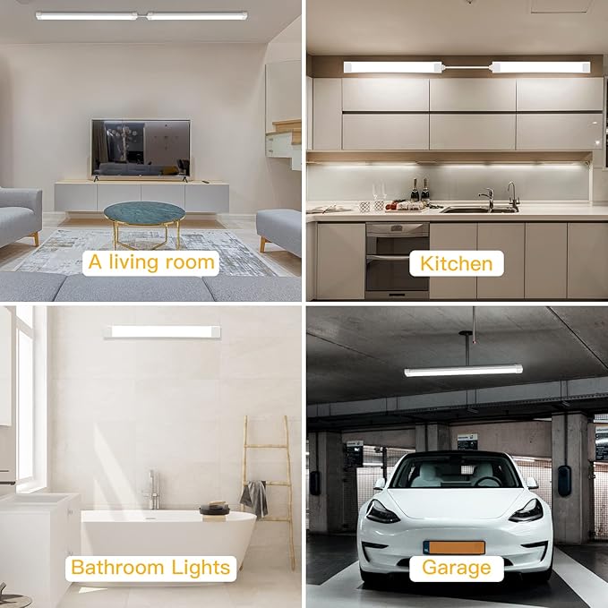 Orenm LED Tube Light 1.4FT 17in With Plug, 16W 1700LM 5000K Shop Light IP65 Linkable Ceiling Closet Lights With NO/Off Switch Plug Cord