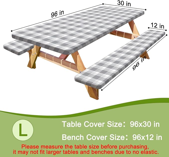 Picnic Table and Bench Cover Set, Waterproof Fitted Elastic Cloth | Portable Camping Essentials With Built-In Storage Pocket And Waterproof Fabric For Outdoor RV Or Picnic Table Use