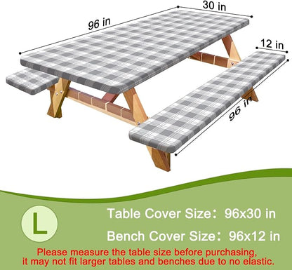 Picnic Table and Bench Cover Set, Waterproof Fitted Elastic Cloth | Portable Camping Essentials With Built-In Storage Pocket And Waterproof Fabric For Outdoor RV Or Picnic Table Use