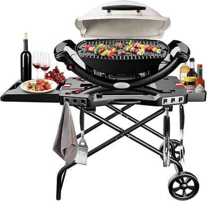 Hisencn Grill Stand for Weber Q1200, Q1000, Q2200, Q2400 Portable Grill Cart for Blackstone 17"& 22" Table Top Griddles, Outdoor BBQ Stand for Weber Q Series Gas Grills, for Travel and Camping