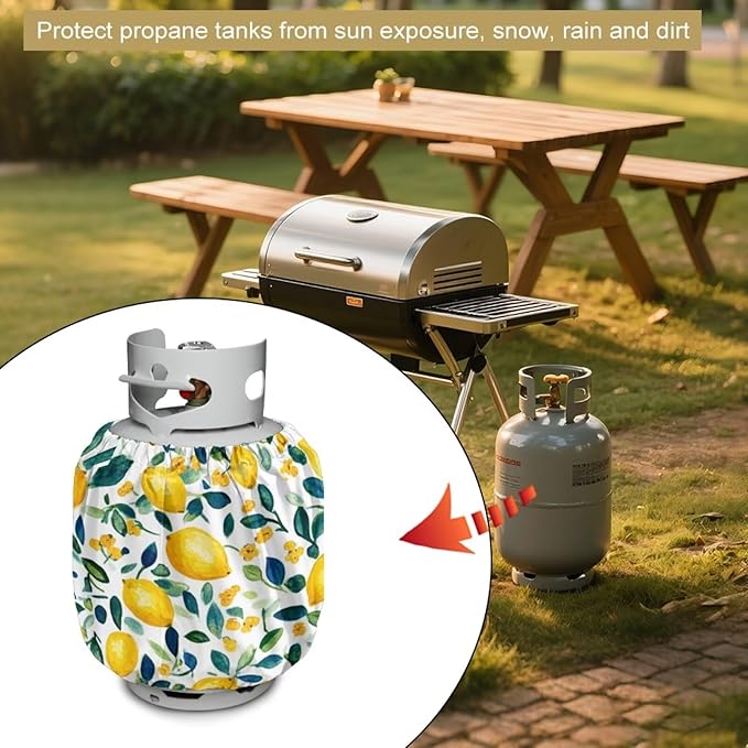 Propane Tank Covers 20lb Watercolor Lemon Outdoor Heavy Duty Waterproof Windproof Gas Tank Cylinder Cover with Elastic Brand, Dress up Your Gas Grill, Fits Standard 20lb Cylinder