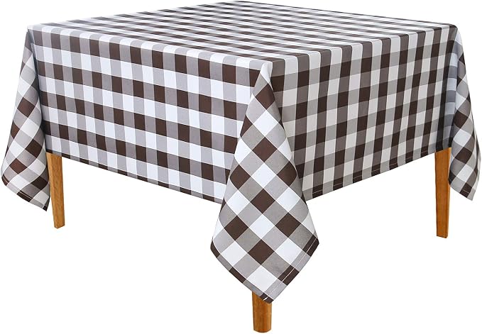 Hiasan Checkered Square Tablecloth - Stain Resistant, Waterproof and Wrinkle Resistant Washable Table Cloth for Dining Room, 60 x 60 Inch, Coffee and White Gingham Pattern