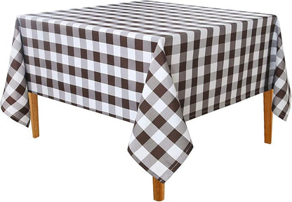 Hiasan Checkered Square Tablecloth - Stain Resistant, Waterproof and Wrinkle Resistant Washable Table Cloth for Dining Room, 60 x 60 Inch, Coffee and White Gingham Pattern