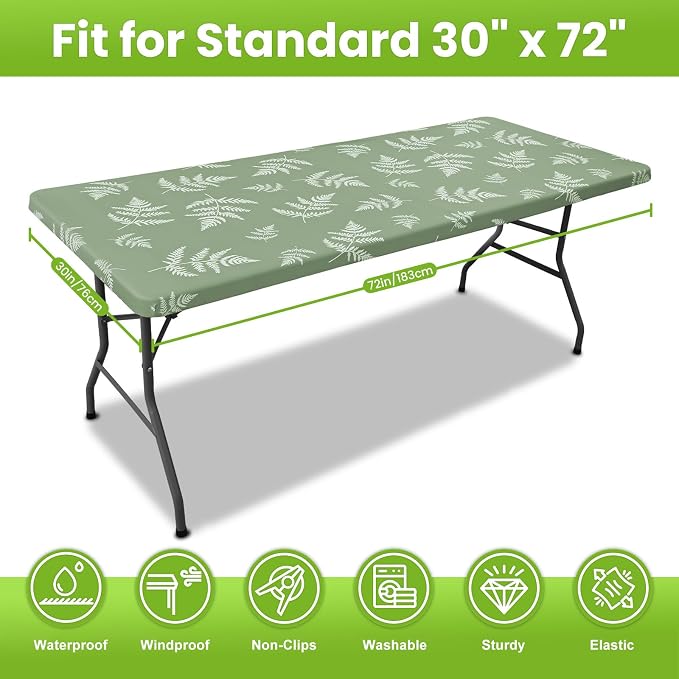 Smiry Spandex Fitted Tablecloth for 6 Foot Rectangle Tables, Washable Picnic Table Cover with Elastic, Stretch Reusable Table Cloth for Outdoor, Camping, Dining & Kitchen (Mint Leaf, 30"x72")