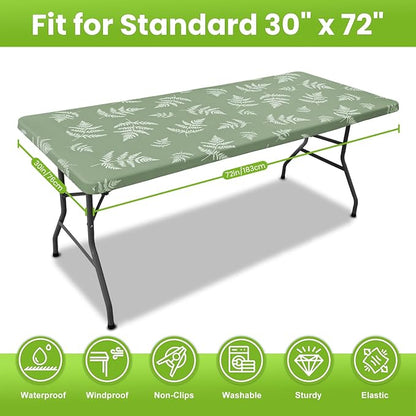 Smiry Spandex Fitted Tablecloth for 6 Foot Rectangle Tables, Washable Picnic Table Cover with Elastic, Stretch Reusable Table Cloth for Outdoor, Camping, Dining & Kitchen (Mint Leaf, 30"x72")