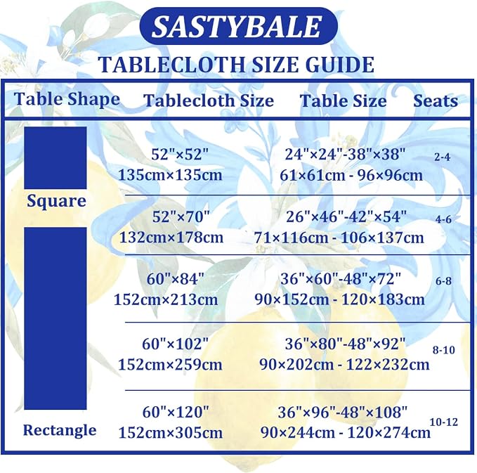 SASTYBALE Lemon Table Cloth, 60 x 120 Inch Rectangle, White | Summer Tablecloths for Rectangle Tables, Spill-Proof Stain-Resistant Fabric for Dining, Party, Picnic, Indoor, Outdoor
