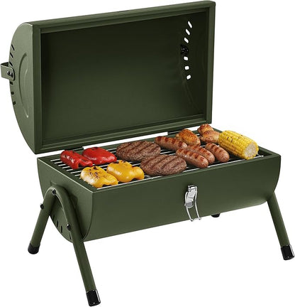 CC1015L Portable Charcoal Grill, 147 Sq. In. Cooking Area, with Four Air Vents, Lid Latch Buckle, Lid Handle, for Outdoor Backyard, Patio Parties and Picnics, Olive Green