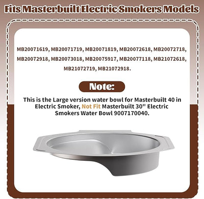 Water Pan Replacement for 40 inch Digital Electric Smokers, Fits Masterbuilt Parts 9007180374, Large Water Bowl Compatible with MB20071619 MB20072918 MB20071719 MB20071118, Heavy Duty Stainless Steel