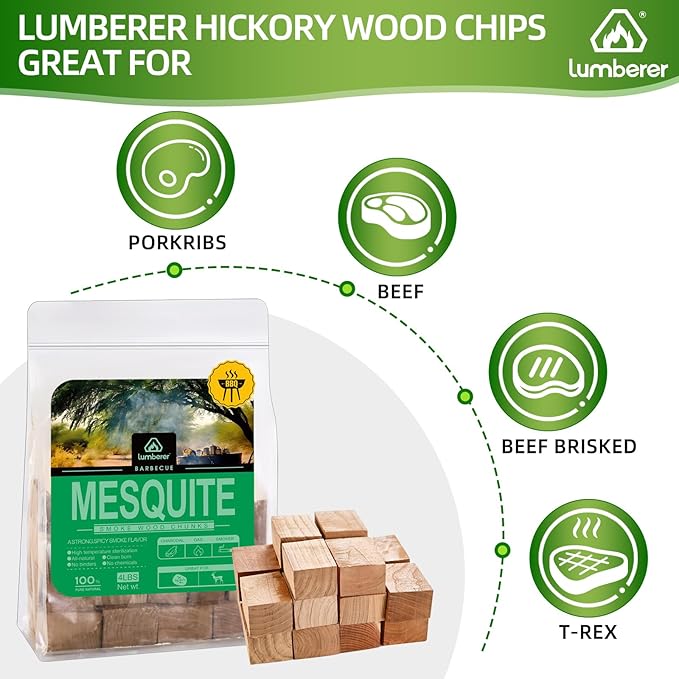Lumberer Mesquite Wood Smoking Chunks – Strong Southwestern Flavor for Red Meat – 100% Natural, Long Burn – 4LBS, Clean & Additive-Free