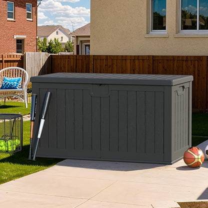 Patiowell 230 Gallon Large Outdoor Storage Box, Waterproof Deck Box with Fixed Divider, Lockable and Durable Patio Storage Solution for Patio Furniture and Garden Tools, Black