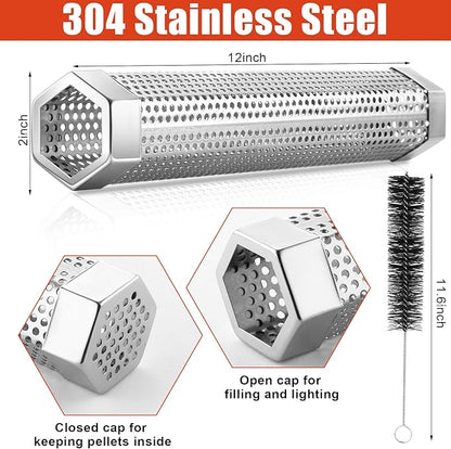 Tandefio 6 Pack 12" Pellet Smoker Tube for Pellet Grill Stainless Steel Smoker Tube for Hot or Cold Smoking with 3 Pack Brushes Portable BBQ Smoking Gas Grilling