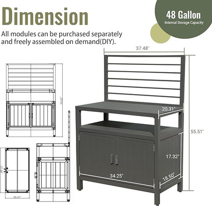 Domi Outdoor Kitchen Series, Modular Kitchen Island Counter with Whole Aluminum Finish & Shelf & Wall Hanging & Countertop & Storage Box & Cover, BBQ Grill Table for Deck Patio, Dark Gray