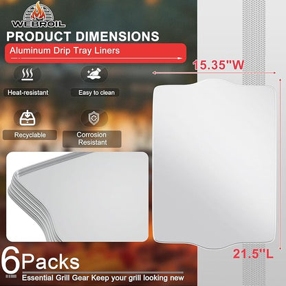 6 Packs BAC507 Drip Tray Liners for Traeger Pro 22 & Pro 575 Most Rectangular Pellet Grills and Smokers, Heat-Resistant Foil Liners for Traeger Grill Accessories, Aluminum Grease Tray 20" x 15.6"