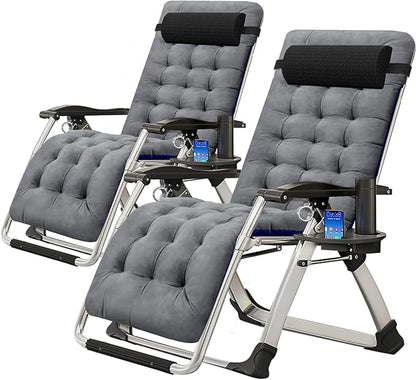 ABORON 2 Pack Zero Gravity Chair, Outdoor Lounge Chairs Sun Loungers with Removable Cushion,Headrest,Cup Holder,Reclining Patio Lounger Chair for Indoor and Outdoor