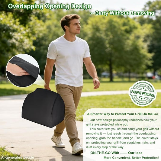 22 Inch Walk-with Portable Tabletop Grill Cover with Overlapping Opening for Carry Without Removing, Waterproof 600D Portable BBQ Grill Cover for Cuisinart CGG-059/CGG-059A Gas Grill