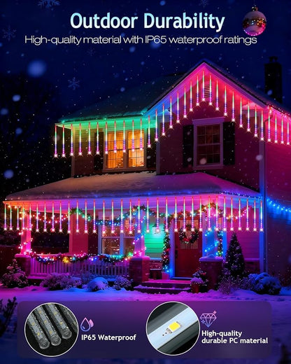 PEMOTech Christmas Lights Outdoor,24 Tubes 864 LED 20 Inch,Multicolor Meteor Shower Lights Outdoor,Waterproof Luces Navideñas para Exteriores,50 ft for Christmas Tree,Party,Garden Decor