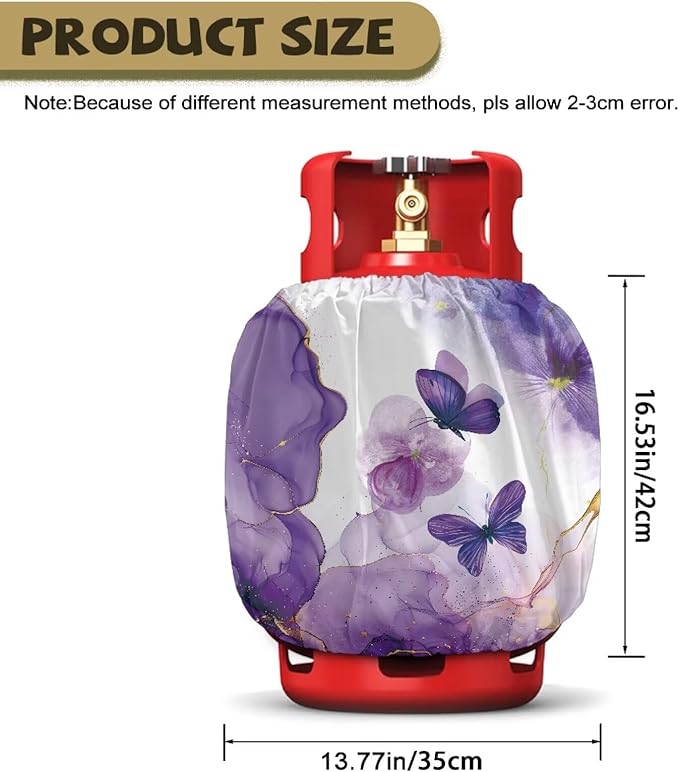Rv Dual Propane Tank Cover Double 20 lb Butterfly Marble Print Gas Tank Covers Protective Covers for Grill, Travel Trailer RV and Outdoor Use Windproof Weatherproof Gas Carrier