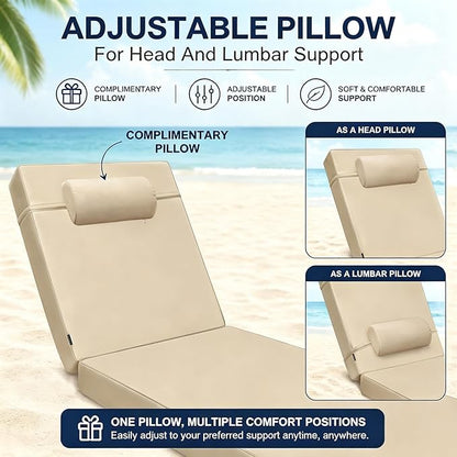 Chaise Lounge Cushion for Outdoor Furniture, Waterproof, Fade-Resistant and Tear Resistant, Patio Lounger Pads with Removable Cover for Pool, Deck, Lawn, 80x26x4 inch, Khaki