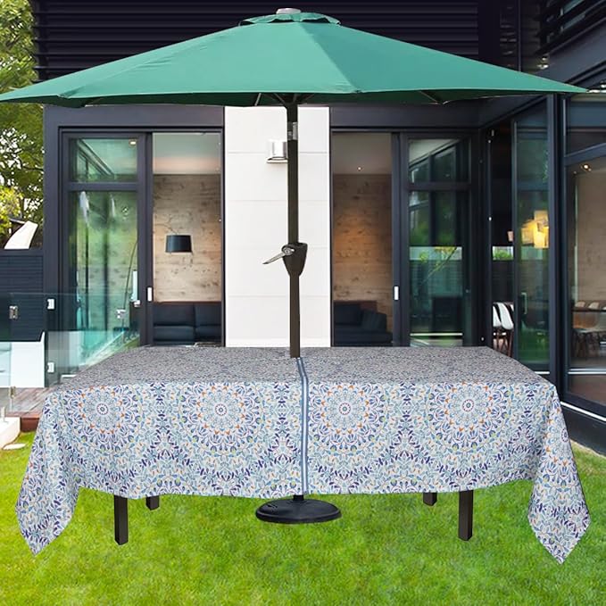 EHouseHome Outdoor and Indoor 60x84 inch Tablecloth with Umbrella Hole and Zipper, Waterproof Zippered Patio Cloths, Spring/Summer Table Covers for Backyard Circular Table/BBQs/Picnic
