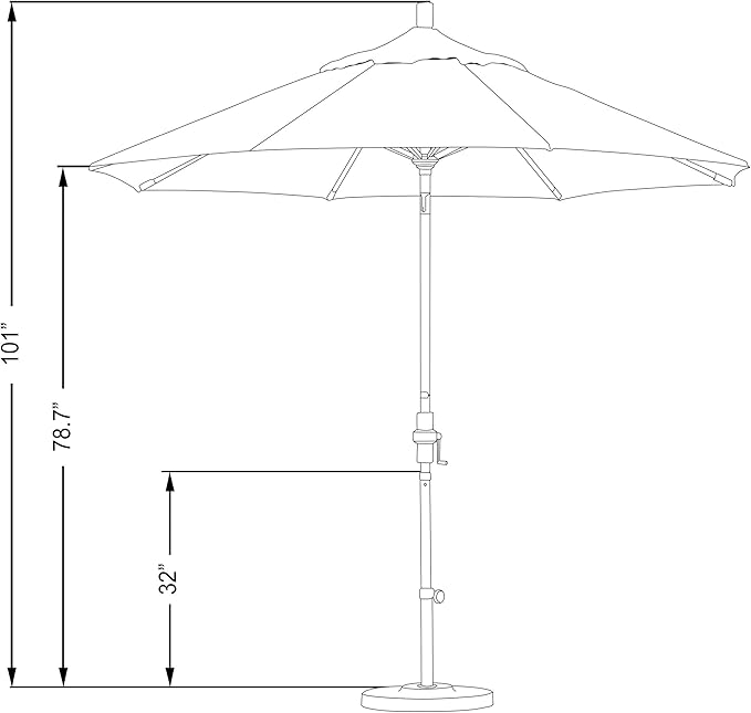 California Umbrella 9' Round Aluminum Market Umbrella, Crank Lift, Collar Tilt, White Pole, Hunter Green Olefin