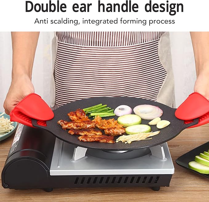Korean Grill Pan Nonstick Round Griddle Pan Double Handle Korean BBQ Grill Plate for Gas Stove Top Outdoor Barbecue (36cm)