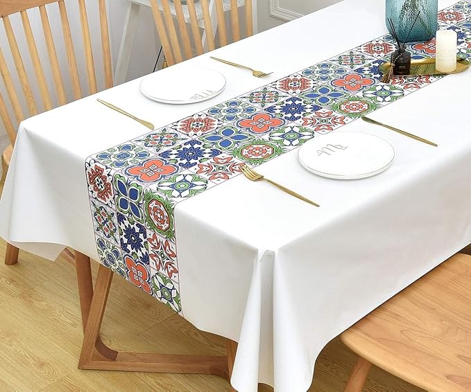 Wipeable Waterproof Tablecloth Vinyl Tablecloths for Rectangle Tables Heavy Duty PVC Tablecloth for Kitchen Dining Table(Flowers-3, 54'' x 108'')