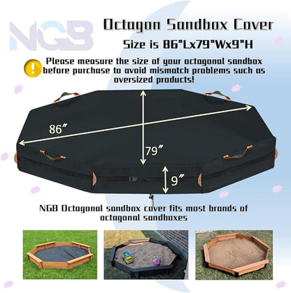 Octagon Sandbox Cover, 600D Waterproof Oxford Cloth with Two Warning Sign Carry Handles and a Circle of 7 Meters Windproof Buckle,Elastic Drawstring Double Layer Windproof.(85" L x 78" W x 9" H)
