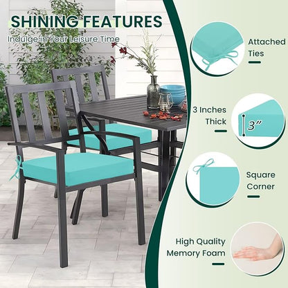 HARBOREST Outdoor Chair Cushions Set of 4, Water Resistant Patio Chair Cushions with Ties, Square Corner Outdoor Seat Cushions for Patio Furniture, 18.5"x16"x3", Teal
