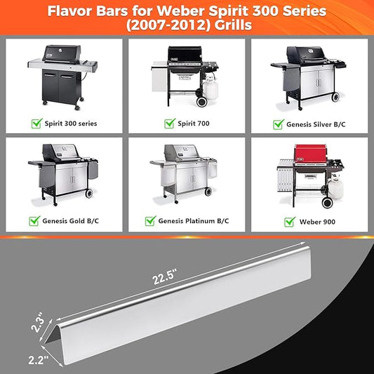 QuliMetal 304 Stainless Steel 22.5" Flavorizer Bars for Weber Spirit 300 Series (Side Knobs) – Fits Spirit E310, E320, Genesis Silver Gold Platinum B/C, Replacement for Weber 7536/7537
