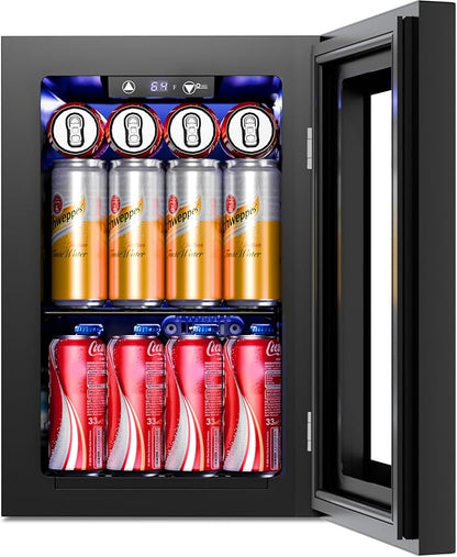 Antarctic Star 18L Beverage Refrigerator Cooler 24Can, Mini Fridge with Quiet Compressor, LED Light,Freestanding Small Fridge with Electronic Temperature Control for Home and Bar(40-61 ℉)