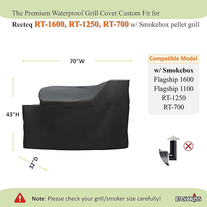 Grill Cover for Recteq Flagship 1600 | RT-1250 | RT-700 Wood Pellet Grill w/Smokebox - Heavy Duty Waterproof Fade Resistant Pellet Grill Cover for Rectec 1600 Grill with Smoke Box Accessories