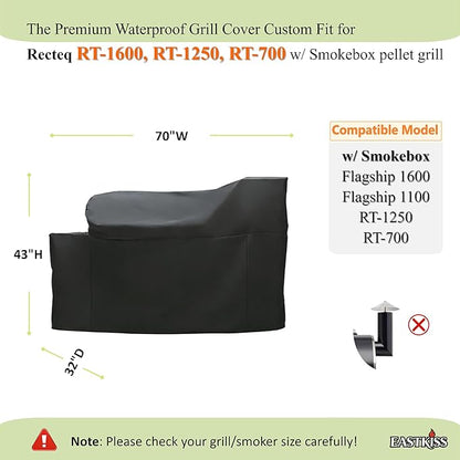 Grill Cover for Recteq Flagship 1600 | RT-1250 | RT-700 Wood Pellet Grill w/Smokebox - Heavy Duty Waterproof Fade Resistant Pellet Grill Cover for Rectec 1600 Grill with Smoke Box Accessories