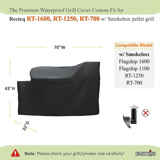 Grill Cover for Recteq Flagship 1600 | RT-1250 | RT-700 Wood Pellet Grill w/Smokebox - Heavy Duty Waterproof Fade Resistant Pellet Grill Cover for Rectec 1600 Grill with Smoke Box Accessories