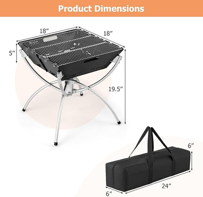 Giantex Folding Campfire Grill, Camping Grill with Stainless Steel Grates, Collapsible Aluminum Legs, Carry Bag, Portable Firewood Barbecue Grill for Backpacking Road Trips Outdoor Cooking