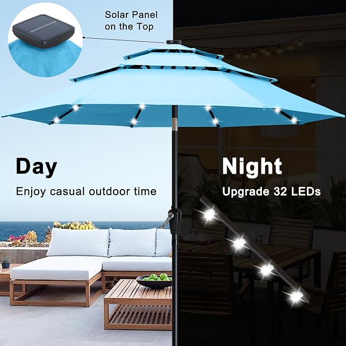 ABCCANOPY Solar Led Patio Umbrellas 3-Tiers 11FT (Lake)