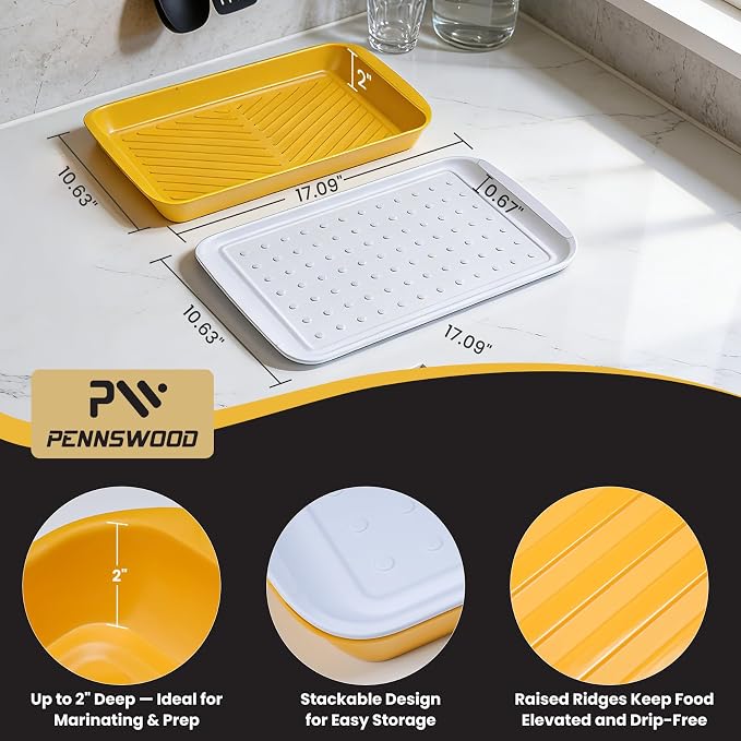 Grill Prep Trays Set of 2, Grill Tray for BBQ Meat Prep, Marinating & Serving, Large Melamine Grilling Prep and Serve Trays with Deep Raised Edges, Outdoor Grill Serving Tray, BPA Free
