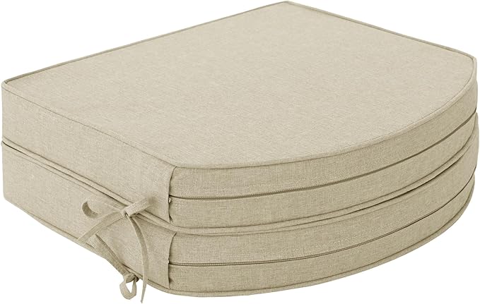 Outdoor Chair Cushions, D Shaped, Set of 2, 18.5 x 16 Inch, Beige | Fade-Resistant, Water-Resistant, Patio Furniture Seat Chair Pads Replacement, Non-Slip Bottom with Ties, Removable Cover