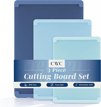 COOK WITH COLOR Extra Large Cutting Board Set, Jumbo-Sized Boards with Rubber Border for Enhanced Cooking Experience, 3-Piece, Blue