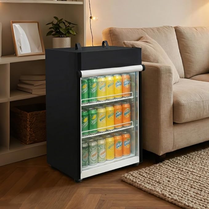 Mini Fridge Cover, Waterproof Upright Outdoor Refrigerator Covers 22" W X 23" D X 34" H Heavy Duty Beverage Beer Refrigerators Cover for Most 3.0 Cubic Compact Mini Freezer, Black