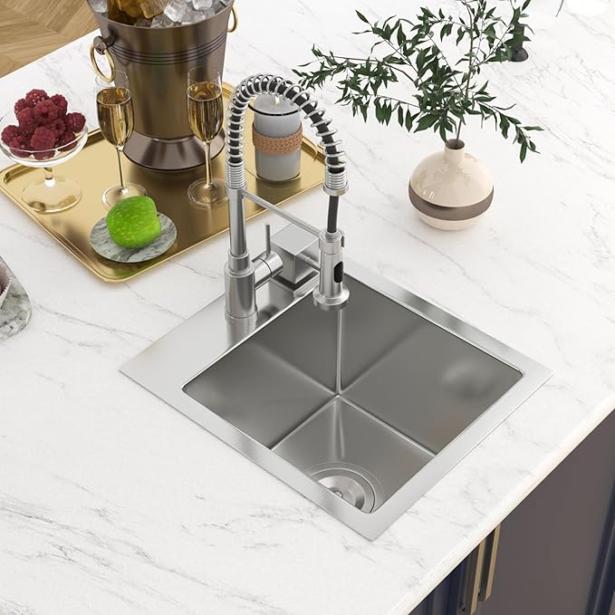 13 Drop In Bar Sink 13 x 15 Inch Kitchen Sink 18 Gauge Stainless Steel Single Bowl Topmount Handmade Sink for Outdoor, RV, 13x15x9