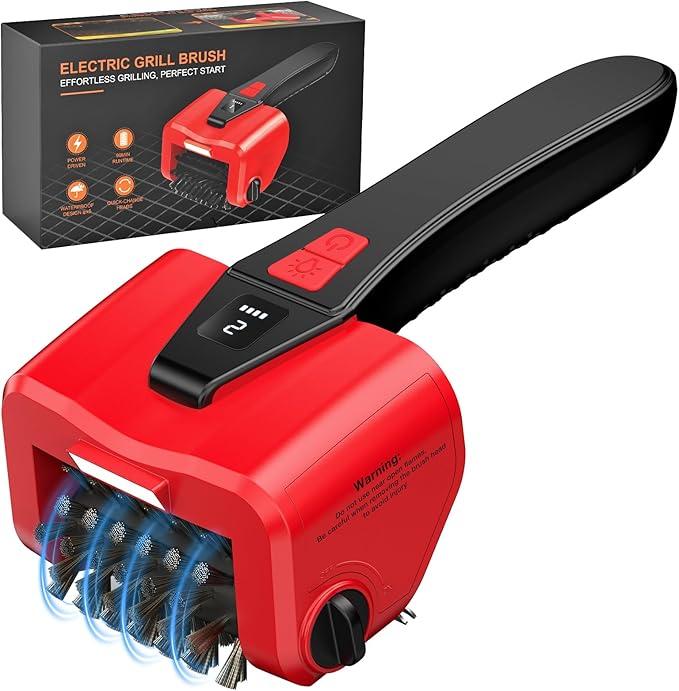 Electric Grill Brush-Bristle-Free Spinning-Grill-Cleaning-Brush-Outdoor-Automatic-BBQ-Grill-Cleaner with LED,Dual-Speed Motor,4500mAh Rechargeable Motorized Power Barbecue Safe Heavy Duty Tool