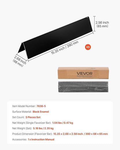 VEVOR Flavorizer Bars, 15 inch Grill Replacement Part, for Weber Spirit I & II 300 Series Grills, Including Spirit E-310, ll S-310, ll E-320, Porcelain-enameled Steel Thicker Heat Plate, 5 Pack