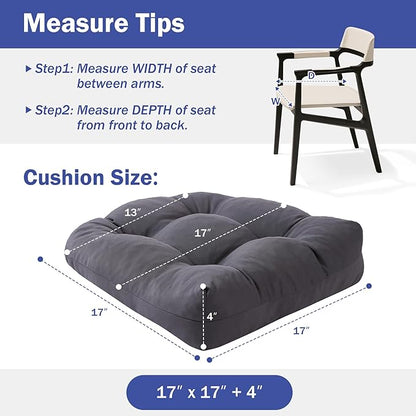 IPYNBAP Outdoor Chair Cushions Set of 2, Patio Chair Cushions with Ties, 17x17+4” Tufted Outdoor Seat Cushions, Waterproof Patio Furniture Cushions, Outdoor Dining Chair Pads, Dark Grey (Pack of 2)