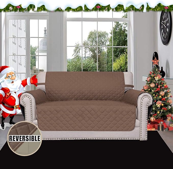 Easy-Going Reversible Loveseat Couch Cover for 2 Cushion Couch Sofa Cover for Dogs Water Resistant Furniture Protector with Foam Sticks Elastic Straps for Pet (Loveseat, Brown/Beige) | Machine Washable Slipcover For Dogs, Water Resistant Furniture Mat ...