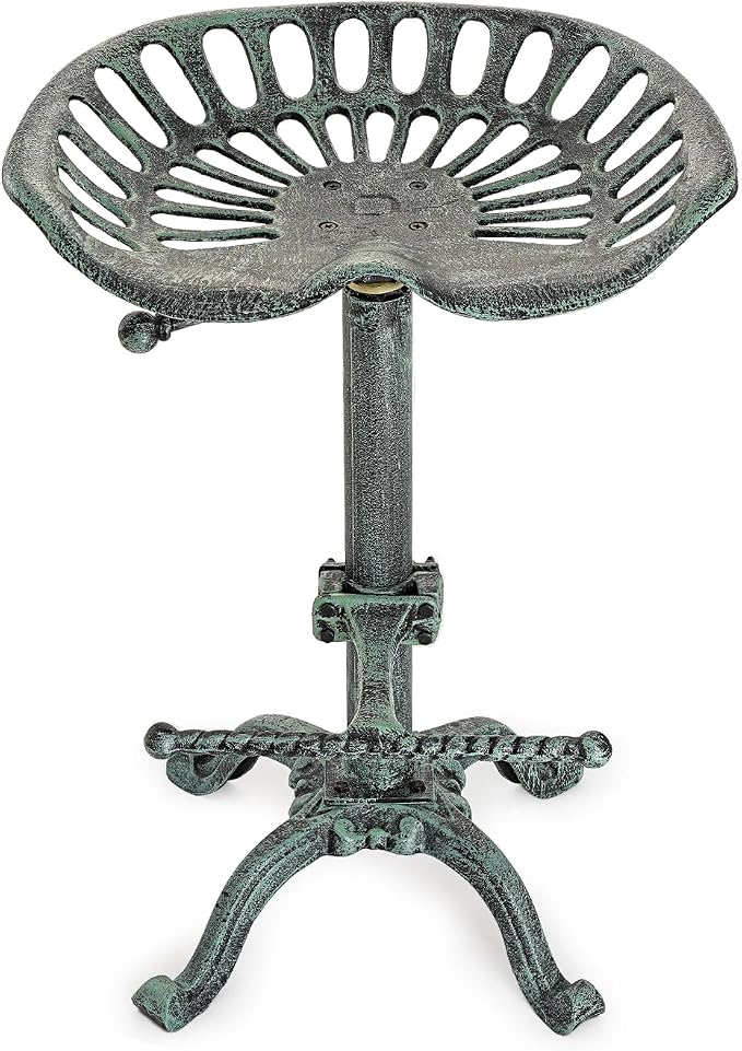 Sungmor 26-32 Inch Adjustable Cast Iron Swivel Bar Stool - Antique Green | Vintage Industrial Barstool with Ergonomic Seat & Footrest for Home Bar Bistro Counter Height Dining Decor Accent